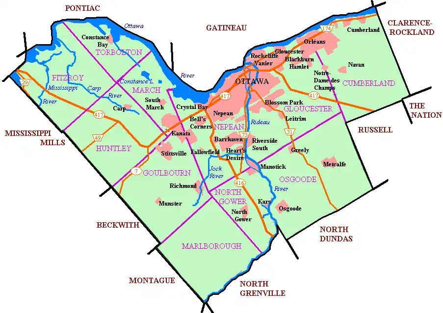 Kanata ON suburban area with residential communities and business parks in Ontario Canada